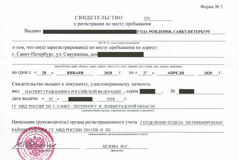 временная регистрация в Ермолино